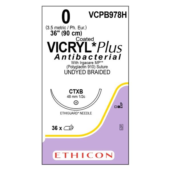 Suture 0 TCS/PG910 CTXB Coated Vicryl Plus Undyed 36