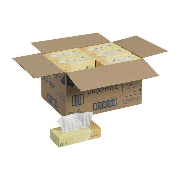 Tissue Facial Preference White Flat Box 2 Ply 100/Bx, 30 BX/CA