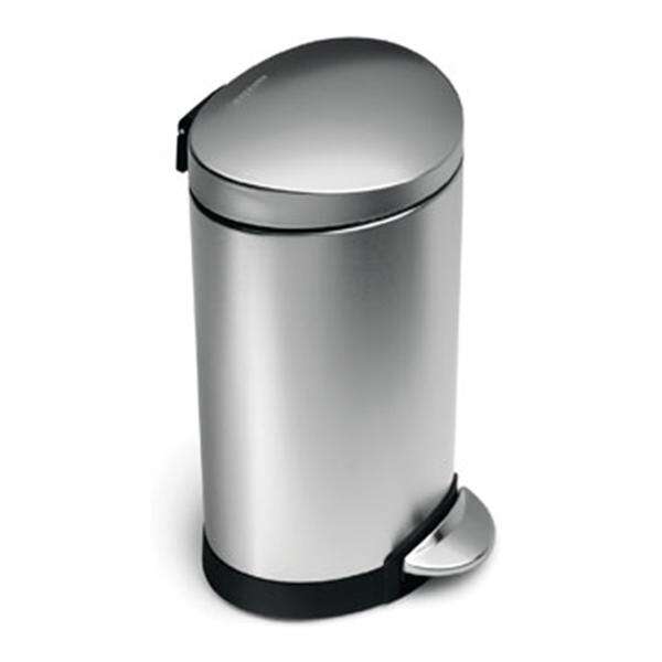 Can Trash Brushed SS/Plstc 6qt Step-On Pedal Flat Lid Silver Half Round 6/Pk