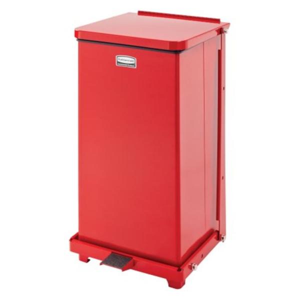 Can Trash Defenders Steel 6.5gal Step-On Pedal Flat Lid Red Square Each