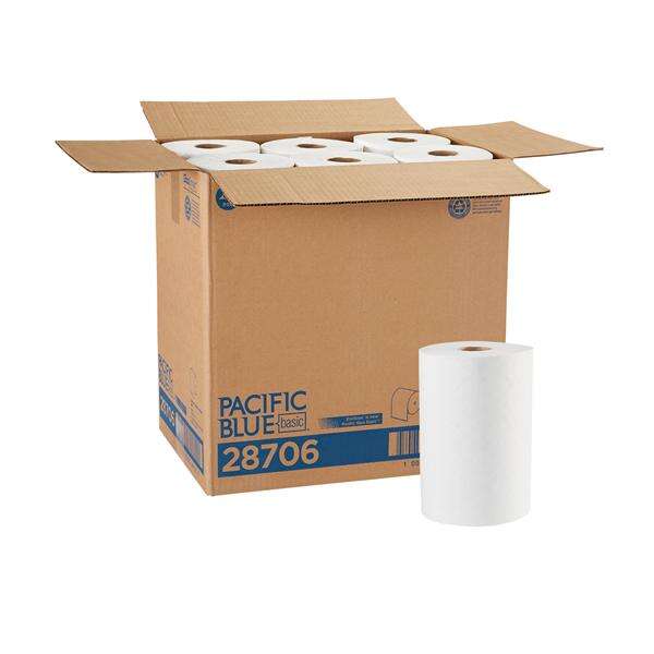 Towel Roll Hard Pacific Blue Basic 40% Recycled Fiber 7.87x350 White 12Rl/Ca