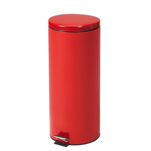Can Trash Stainless Steel 8gal Step-On Pedal Full-Width Hinge Lid Red Round Each