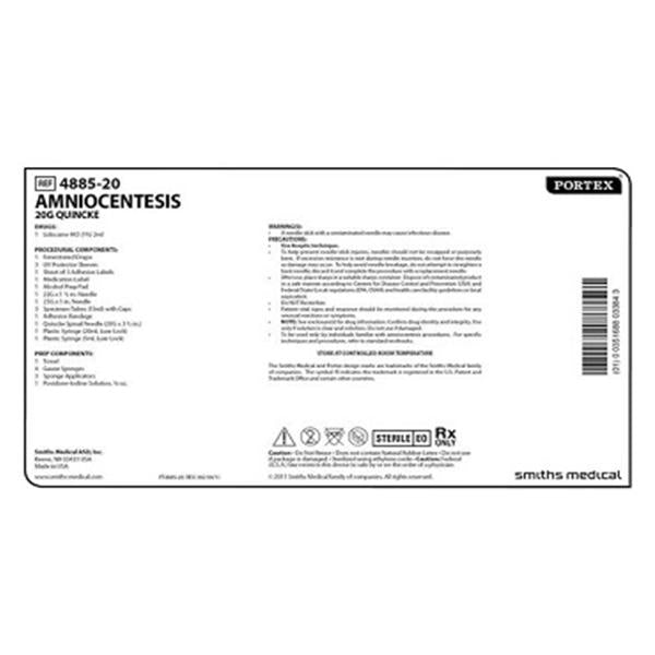 Tray Amniocentesis Portex W/ Lido/Gz/Quicle Spnl Ndl 20gx3.5 LF Strl 10/Ca