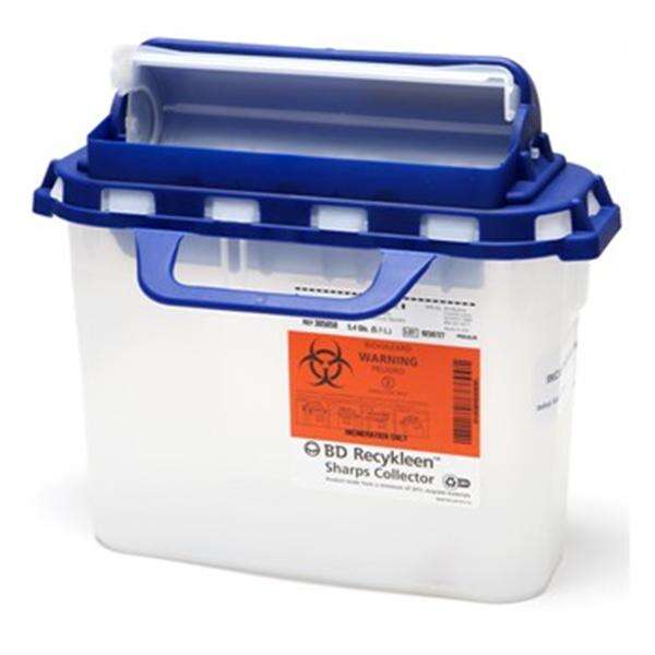 Container Sharps Recykleen 5.4qt Plastic Blue/Clear 20/Ca