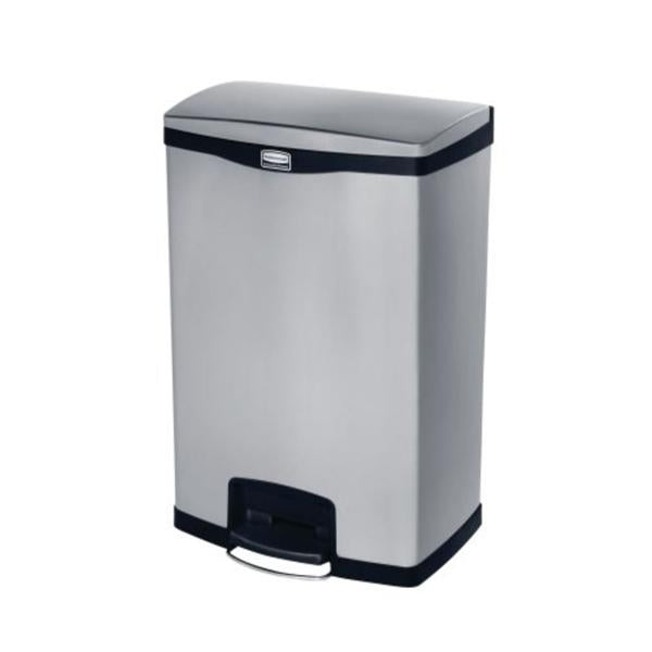 Can Trash Slim Jim SS 24gal Step-On Pedal Hinge Lid Frnt Stp Blk Rectangle Each