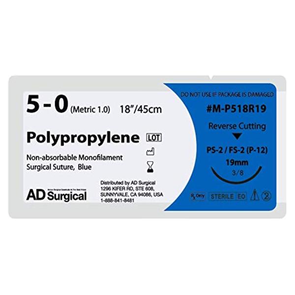 Suture 5-0 Polypropylene Blue 18