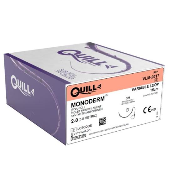 Suture 2-0 Plyglyclc Acd Quill Monoderm Violet 15cm Monofilament Abs 12/Bx