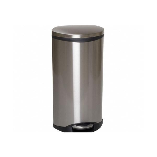 Can Trash SS/Stn 8gal Step-On Pedal Flat Lid Decorative Silver Oval Ea