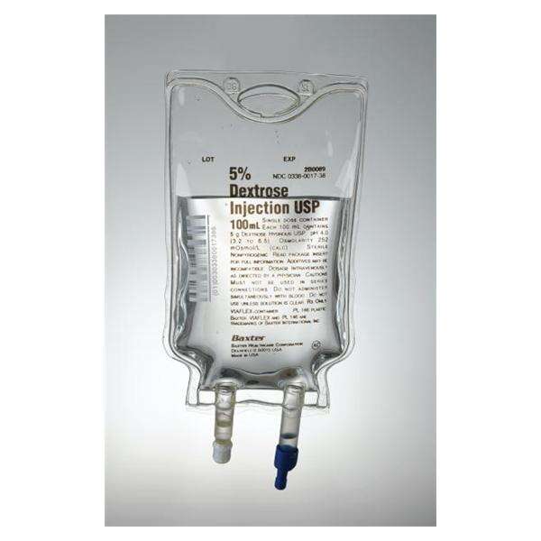 Dextrose 5% Injection Solution 100mL Sterile Viaflex Plastic Container 96/Ca