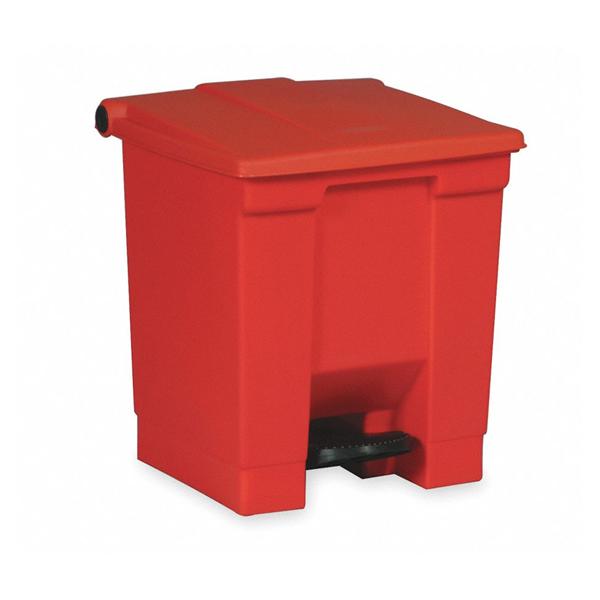 Can Trash Plastic 8gal Step-On Pedal Integrated Lid Red Rectangle Ea