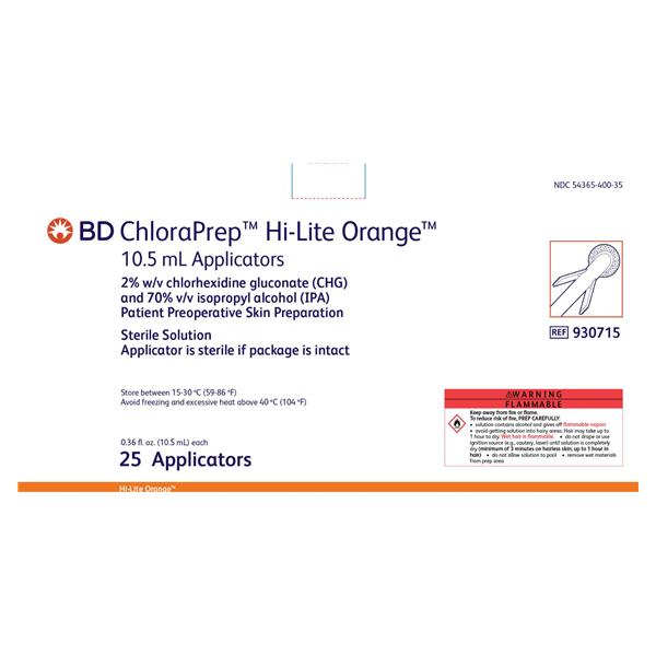 Applicator ChloraPrep CHG 2%/Isopropyl Alcohol 70% 10.5mL Hi-Lt Orng Tnt 25/Bx, 4 BX/CA