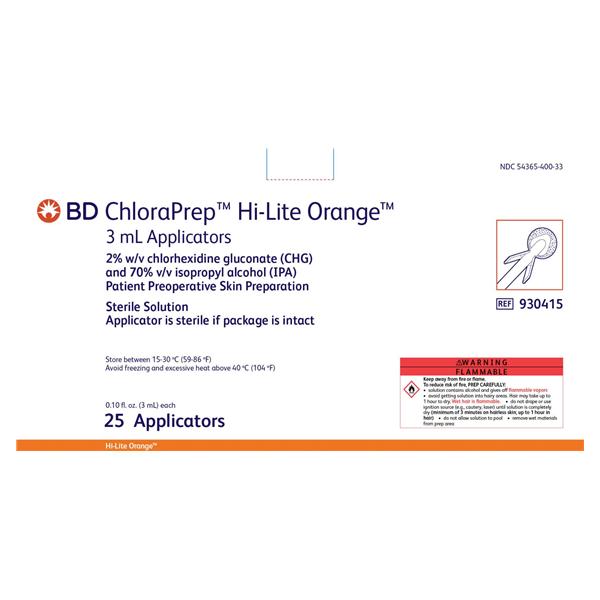 Applicator ChloraPrep CHG 2%/Isopropyl Alcohol 70% 3mL Hi-Lite Orange Tint 25/Bx, 4 BX/CA