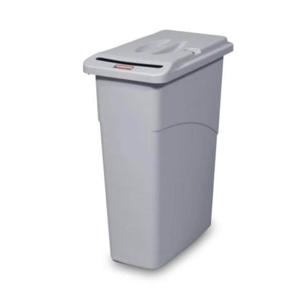 Can Trash Slim Jim Plastic 23gal Paper Slot Lid Light Gray Narrow 4/Ca