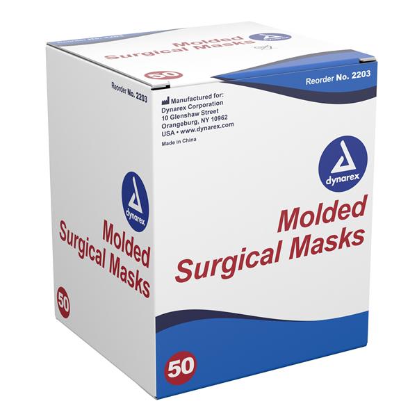 Molded Face Mask Tie On Dynarex ASTM Level 1 Blue Cone 20bx/Ca