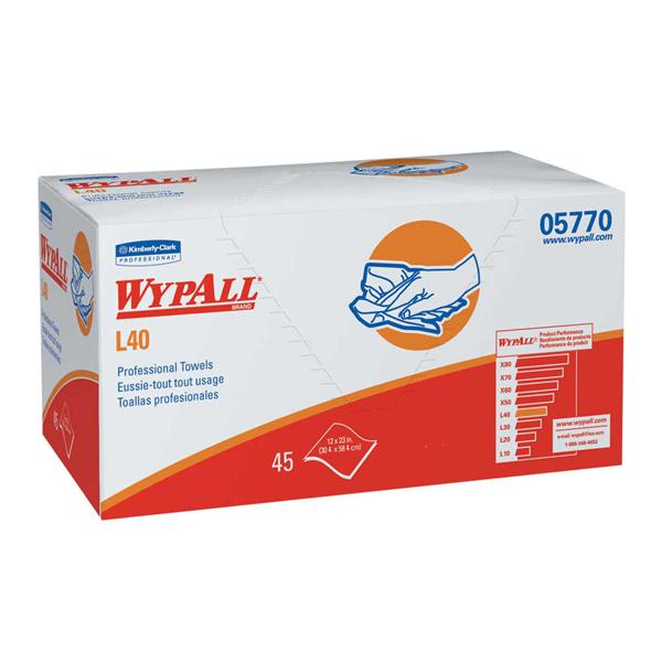 Towel Professional WypAll L40 1 Ply 12 in x 23 in White 12x45/Ca
