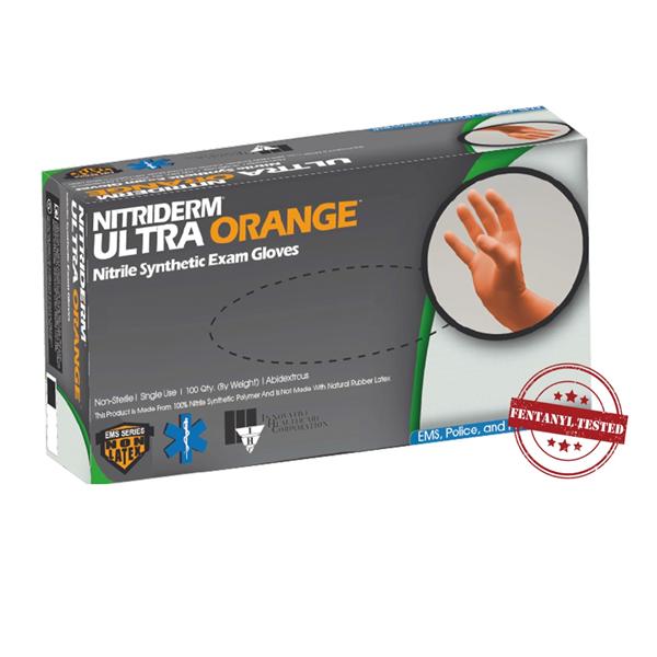 Gloves Exam NitriDerm Ultra Orange Powder-Free Nitrile Latex-Free Small 1000/Ca