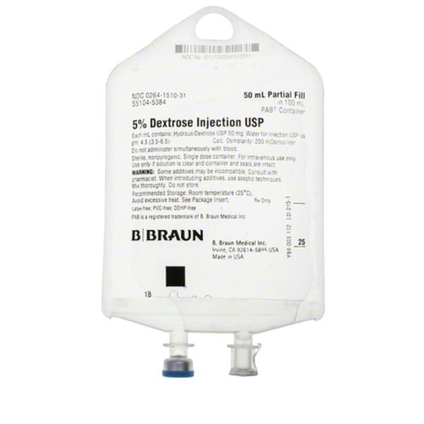 Dextrose 5%/Water Injection Solution 50mL Pyrogen Free Sterile Bag 50ml/Bg, 84 EA/CA