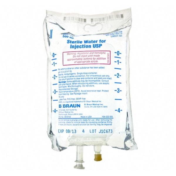 Water IV Injection Solution 500mL Non-DEHP/Non-PVC Strl Plstc Inj Cntnr Ea, 24 EA/CA