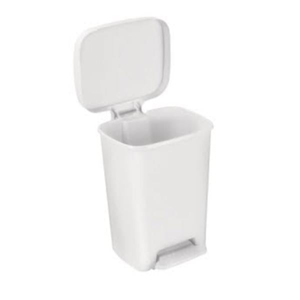 Can Trash Plastic 8gal Step-On Pedal Overlapping Lid White Rectangle Each