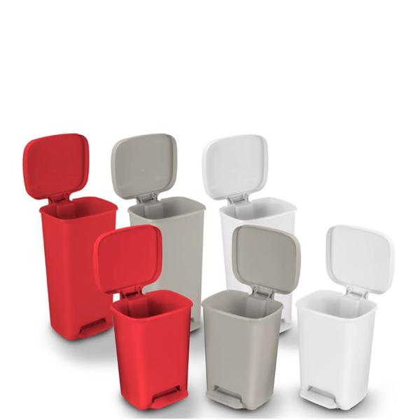 Can Trash Plastic 8gal Step-On Pedal Overlapping Lid Beige Rectangle Each