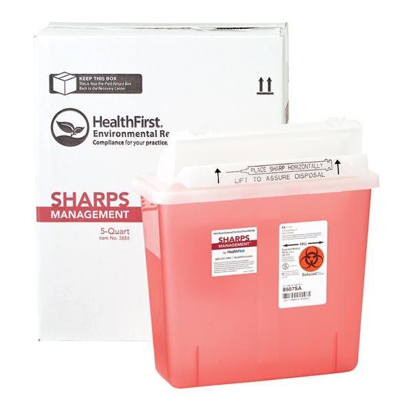 Mailer System Sharps Sharps Management 5qt Sm Plstc Anti-Kickback Clsr Rd/Wht Ea