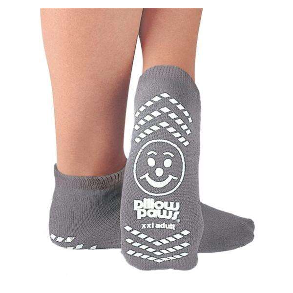 Slippers Patient Pillow Paws Terries Cotton Grey 2X Large 10.5- 12 48/Ca