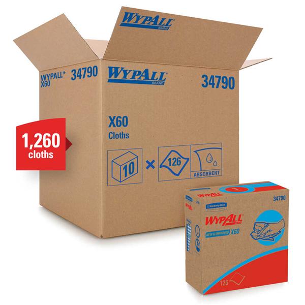 Wipes Professional Wypall X60 Hydroknit 9.1 in x 16.8 in White 126/Bx, 10 BX/CA
