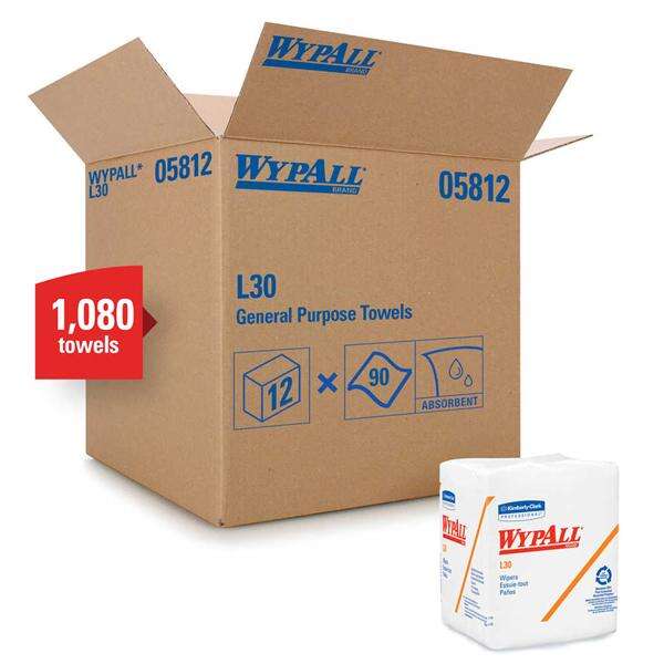 Wipes WypAll L30 Crepe 12.5 in x 13 in White 1080/Ca