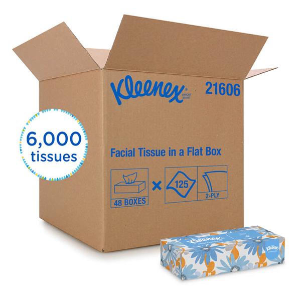 Tissue Facial Kleenex White Flat Box 2 Ply 125/Bx, 48 BX/CA