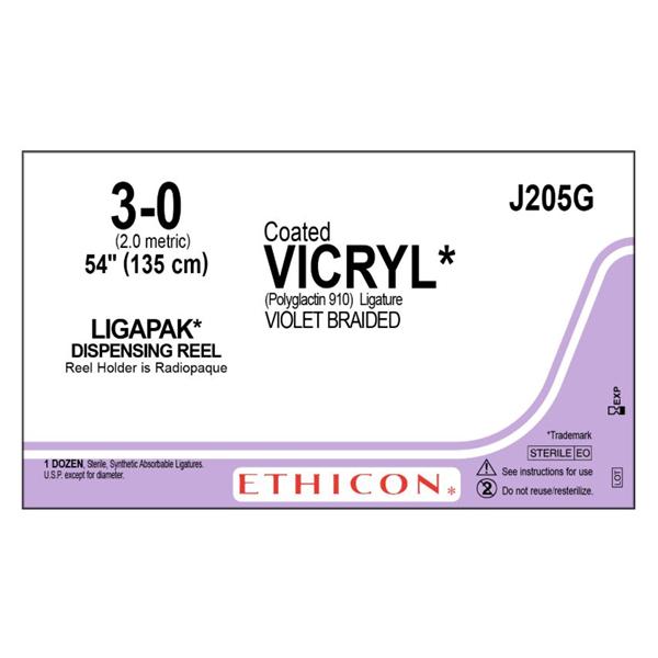 Suture 3-0 Polyglactin 910 No Needle Vicryl Violet 54