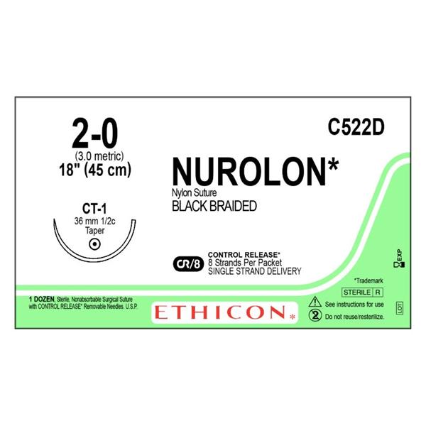 Suture 2-0 Nylon CT-1 Nurolon Black 8-18