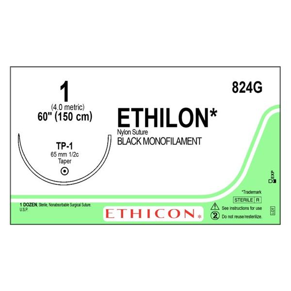 Sutures -Ethilon Monofilament Suture, Black, 60, Size 1, TP-1