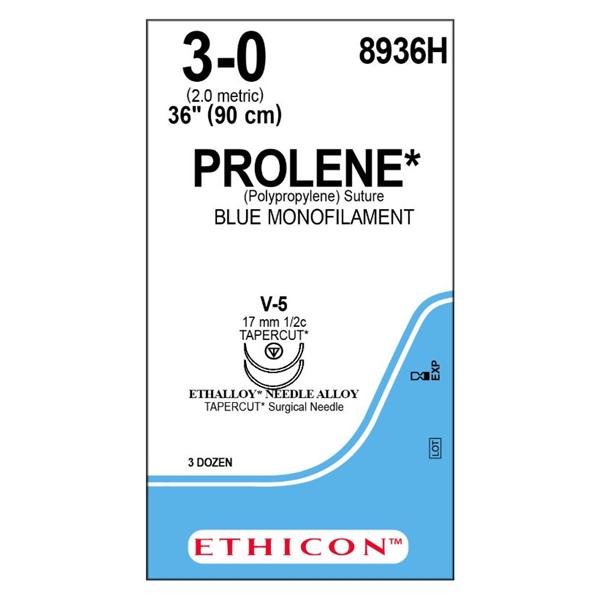 Suture 3-0 Polypropylene V-5/V-5 Prolene Blue 36