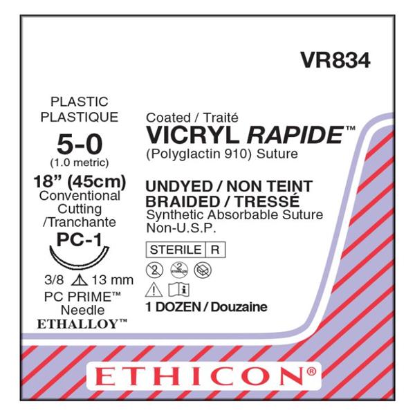 Suture 5-0 Polyglactin 910 PC-1 Vicryl Rapide Undyed 18