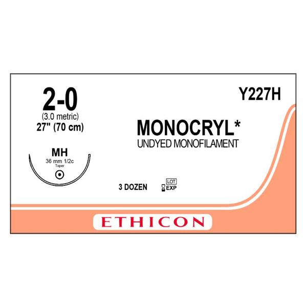 Suture 2-0 Poliglecaprone 25 MH Monocryl Undyed 1x27