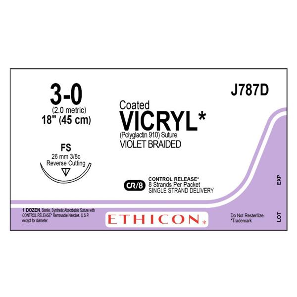Suture 3-0 Polyglactin 910 FS Vicryl Violet 8x18