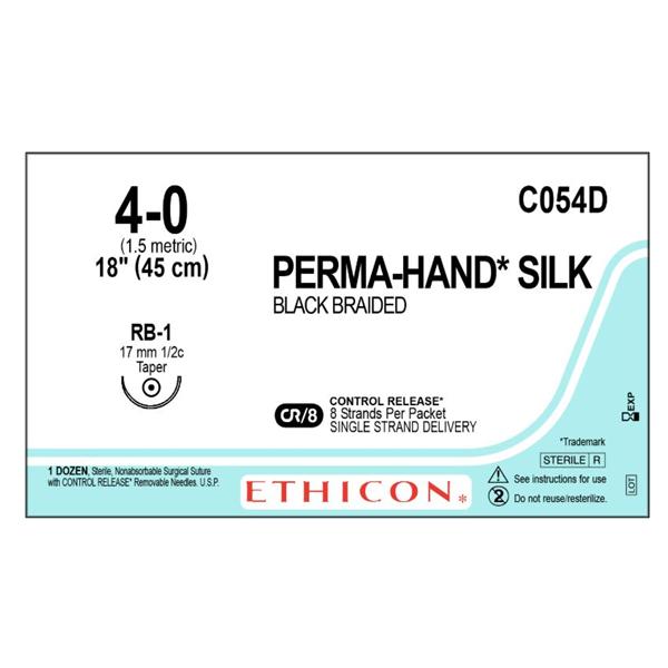 Suture 4-0 Silk RB-1 Perma-Hand Black 8x18