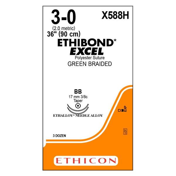 Suture 3-0 Polyester BB Ethibond Excel Green 36