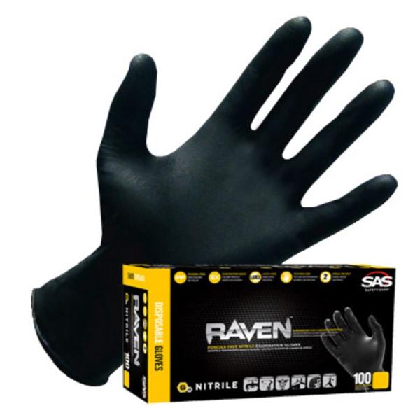 Gloves Exam Raven Powder-Free Nitrile Latex-Free X-Large Black 1000/Ca
