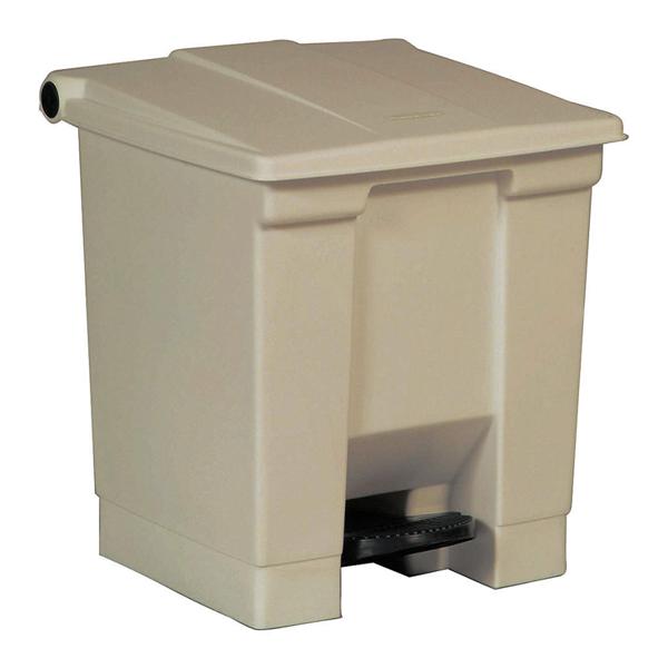 Can Trash Plastic 8gal Step-On Pedal Integrated Lid Beige Rectangle EA