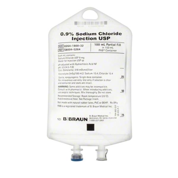 Sod Cl.9 IV Injection Solution 100 Fl in 150 DEHPfr Strl Prtl Adtv Bg 100ml, 64 EA/CA